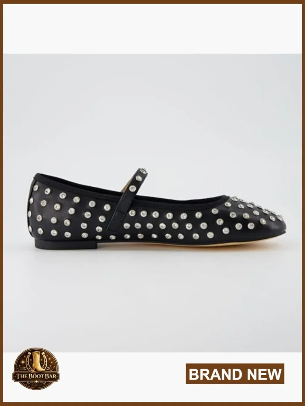 Bling Studded Mary Jane Flats - Memory Foam Faux Leather, Adjustable Buckle